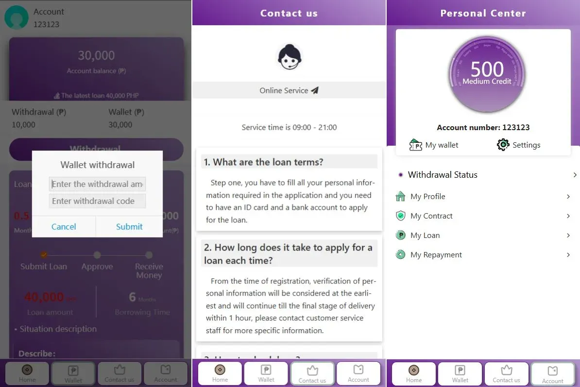 laravel紫色海外贷款系统源码/小额贷款平台/信用分/合同/提现码