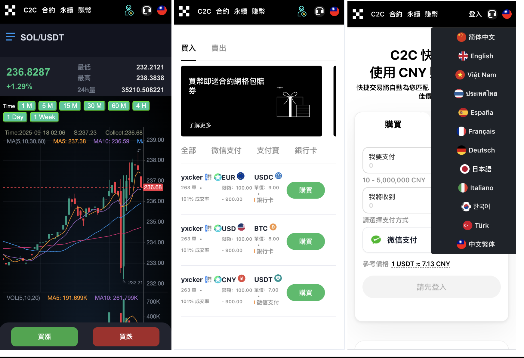 高端交易所源码/多语言/C2C/质押/闪兑/期权/借币/多国语言交易所系统