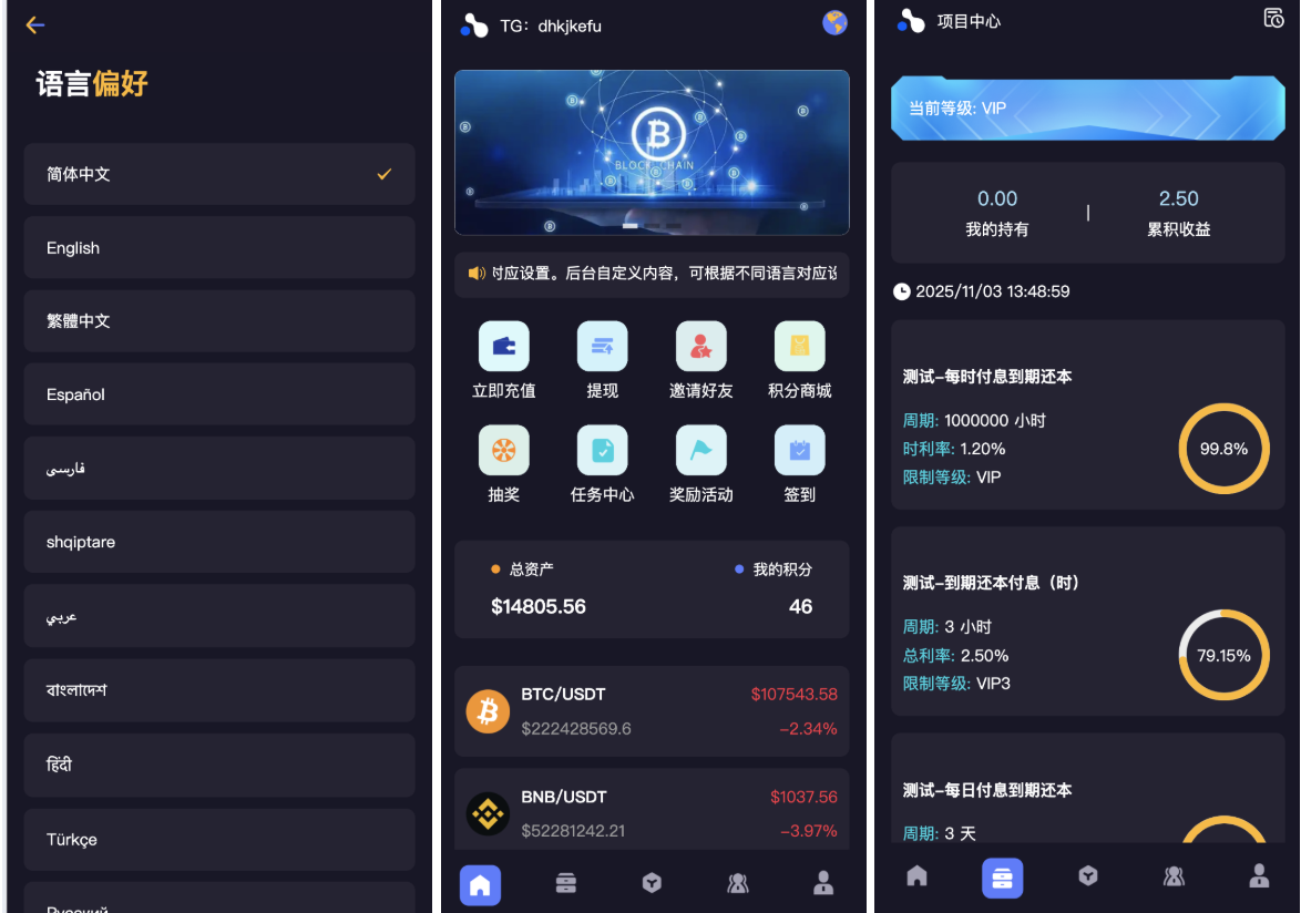 2025高端多语言理财金融充电宝投资|国际版USDT货币量化交易|前端uniapp|带PC端